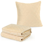 2-in-1 Convertible Travel Blanket Pillow, 60x80 Inch Soft Fleece Throw, Portable Cushion Blanket for Camping, Airplane, Car, Sofa, Gray and Beige