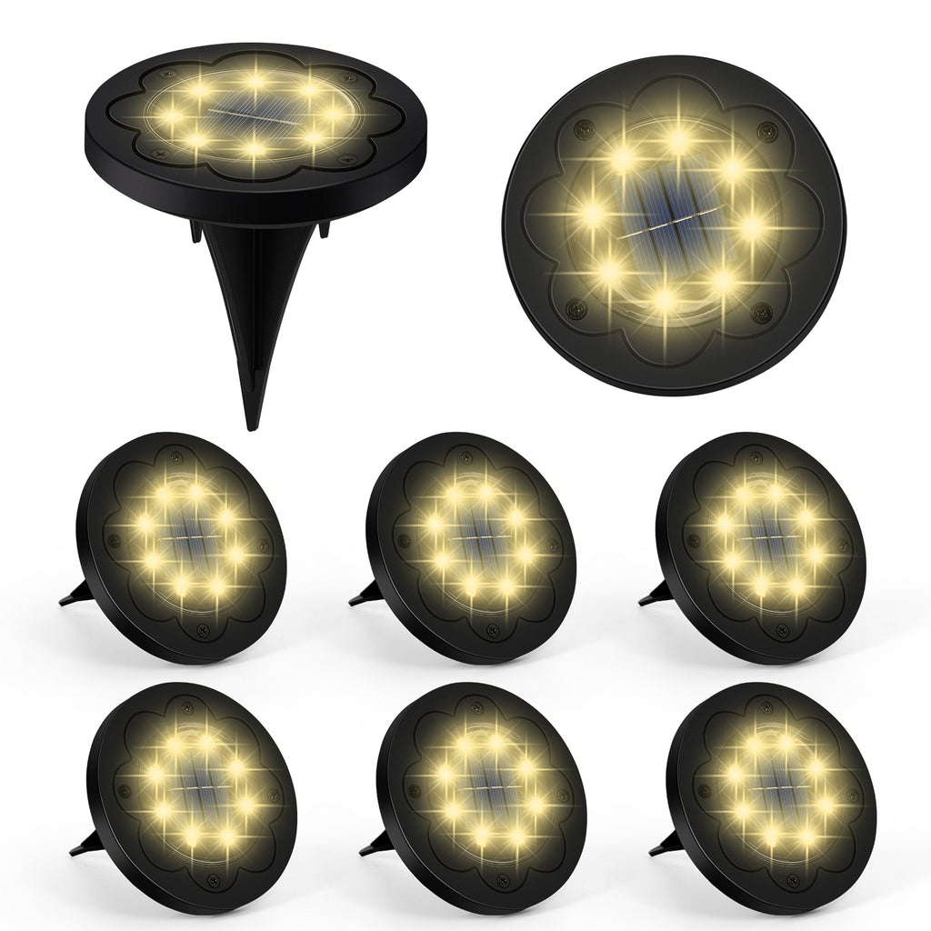 Flower Shaped 8‑LED Solar Ground Lights 8‑Pack, Waterproof Outdoor Buried Disk Lights