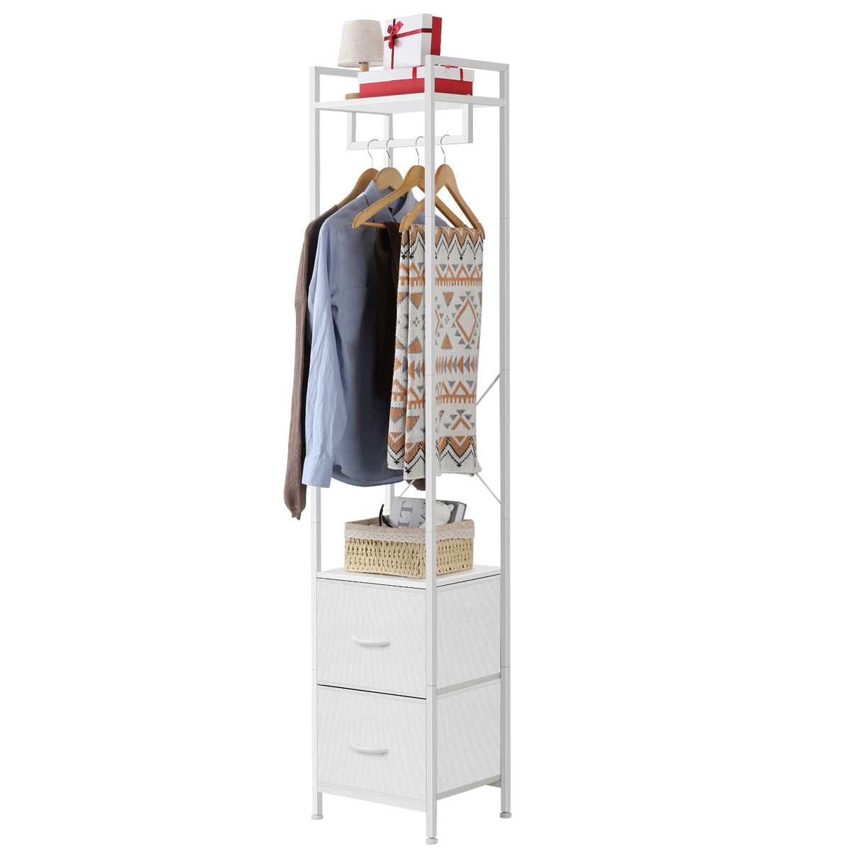Heavy Duty Garment Rack (3 Tiers) - Freestanding Clothing Rack with 2 Fabric Drawers & Storage Shelves