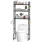 Iron & Oak 3-Tier Over-the-Toilet Organizer | Industrial Space-Saving Bathroom Station with Integrated Paper Holder