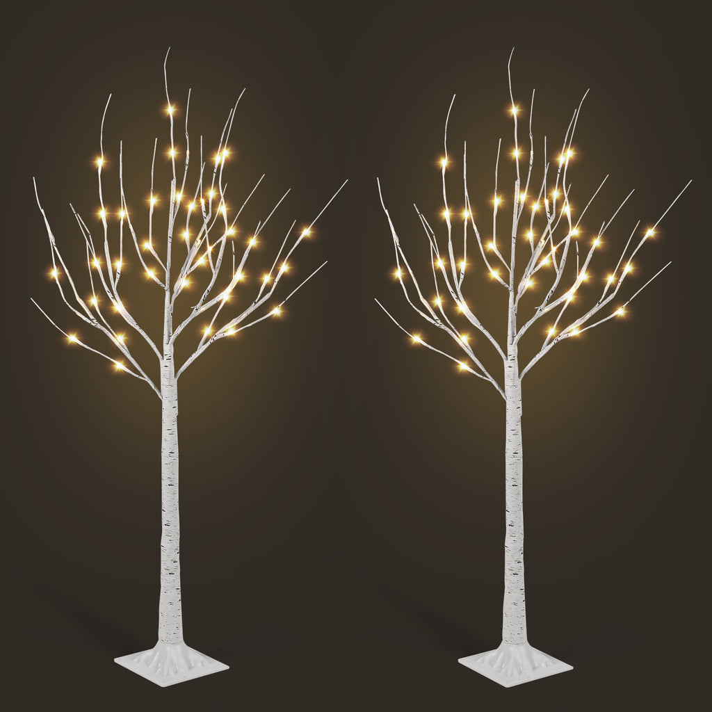 6/4FT Lighted White Birch Tree with Warm LED Fairy Lights, Pre Lit Birch Tree Indoor Outdoor Holiday Decor for Christmas Wedding Party