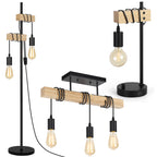 3-Piece Lighting Collection: Includes 66" Industrial Floor Lamp, 3-Light Ceiling Fixture, and Bedside Table Lamp with Dual USB Ports (Bulbs Not Included)