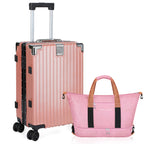 20 Inch Aluminum Frame Hardside Luggage with HIKOLAYAE Travel Tote Bag, Spinner Suitcase with TSA Lock & Detachable Carry-On Bag, Black