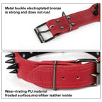 Punk Spiked Studded Dog Collar, Heavy-Duty Red PU Leather Pet Collar for Medium & Large Dogs