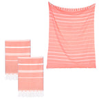 Set of 2 Turkish Beach Towels, Sand-Free Quick Dry Absorbent Cotton Towels, Large Lightweight Stylish Striped Peshtemal with Tassels for Beach, Bath, Pool, Picnic