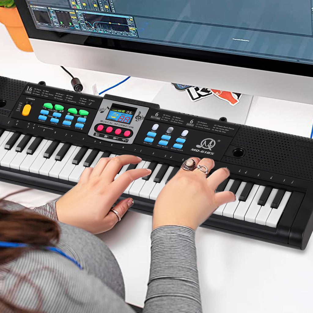 61-Key Portable Electronic Keyboard Piano for Beginners, Multi-Function Digital Music Keyboard with Microphone, Teaching Modes & Demo Songs