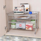 2-Tier Pull-Out Under Sink Organizer, Chrome-Plated Sliding Cabinet Storage Basket for Kitchen & Bathroom