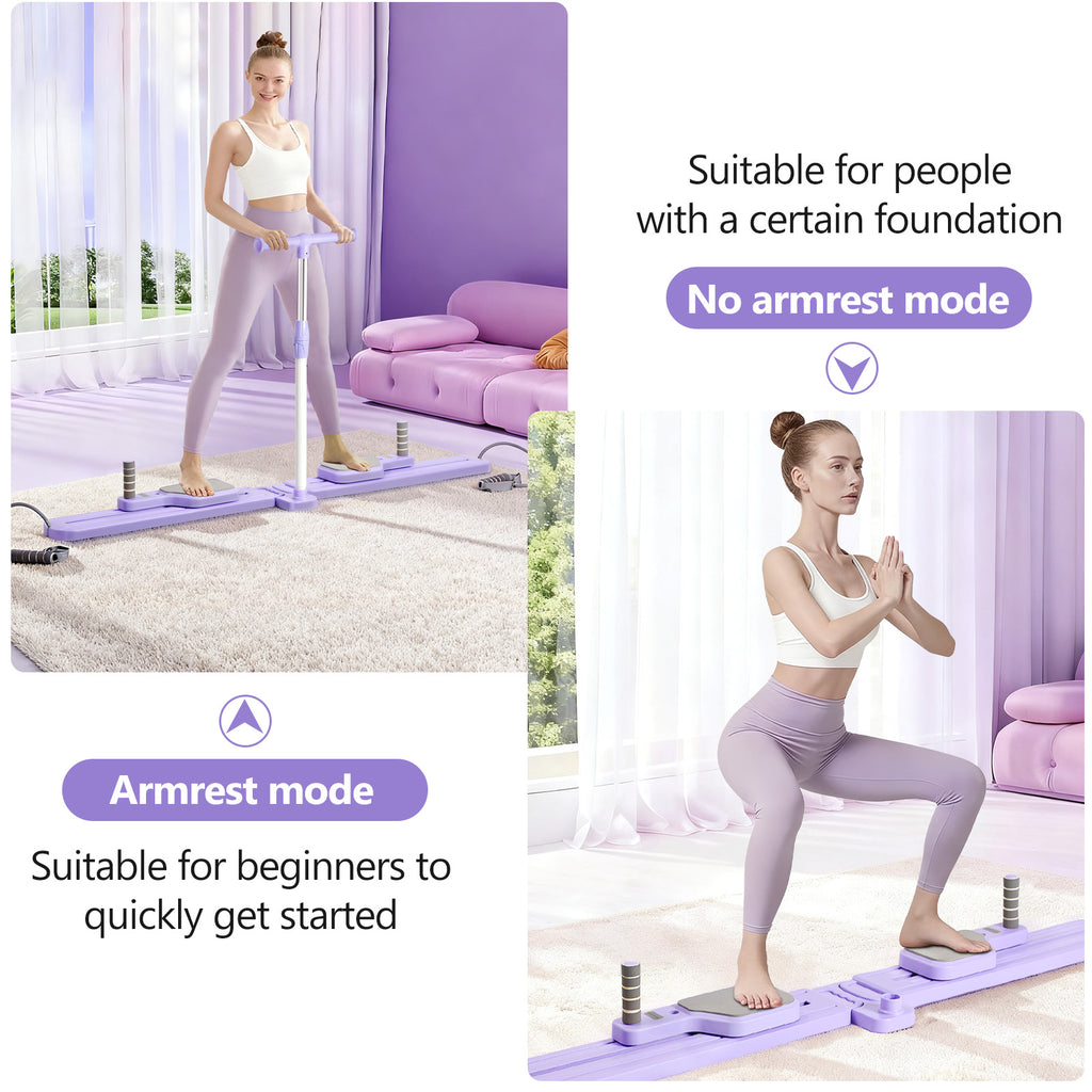 Multi-Functional Pilates Board, Adjustable Split Exercise Machine with Handlebar, Resistance Bands, Non-Slip Fitness Equipment for Legs, Pelvic Floor & Full Body Workout, Purple