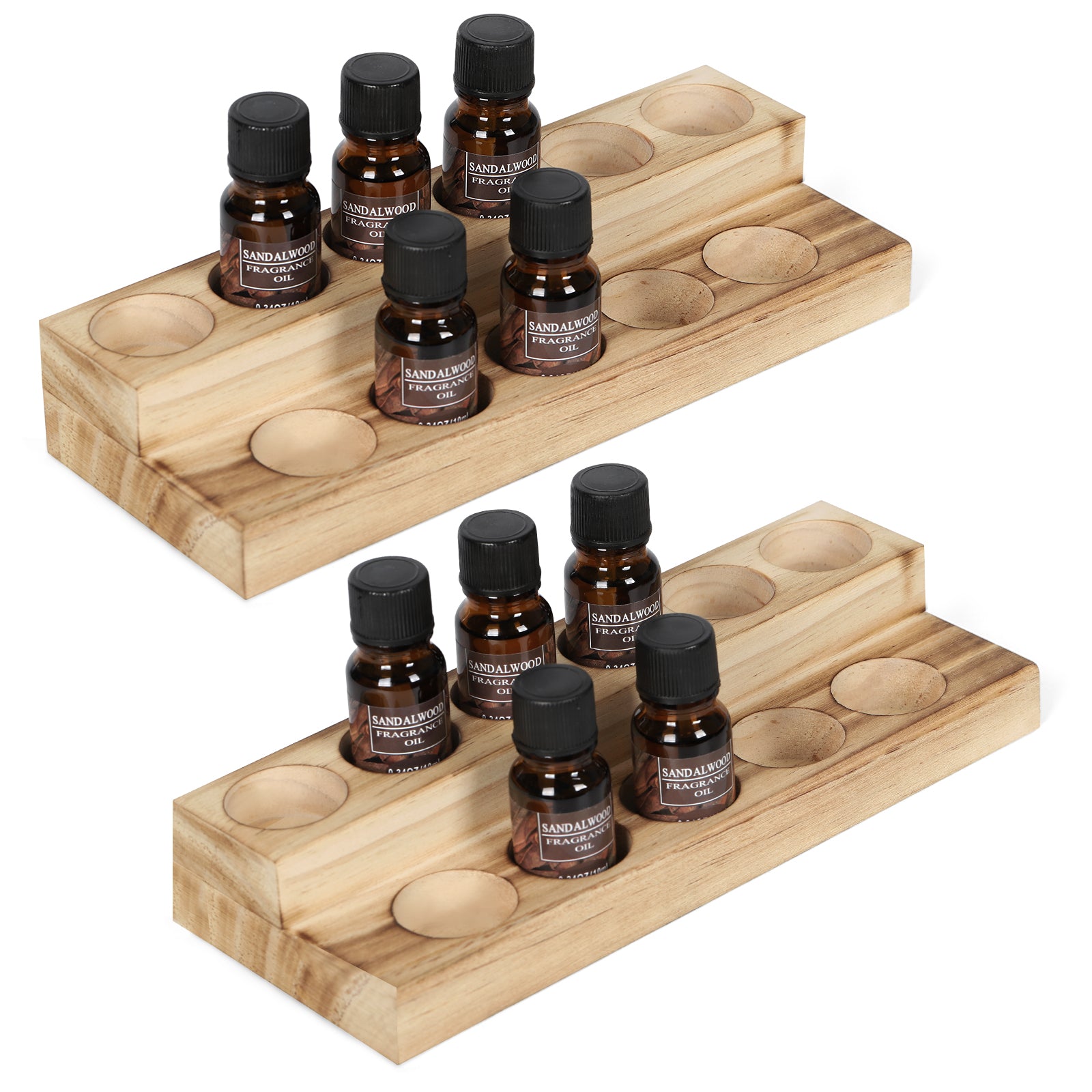 Two-layer Essential Oil Storage Rack, Essential Oil and Nail Polish Display Rack, Compatible with 5/10/15/20ml Bottles, Wooden Essential Oil Rack, Essential Oil Storage Rack, Brown