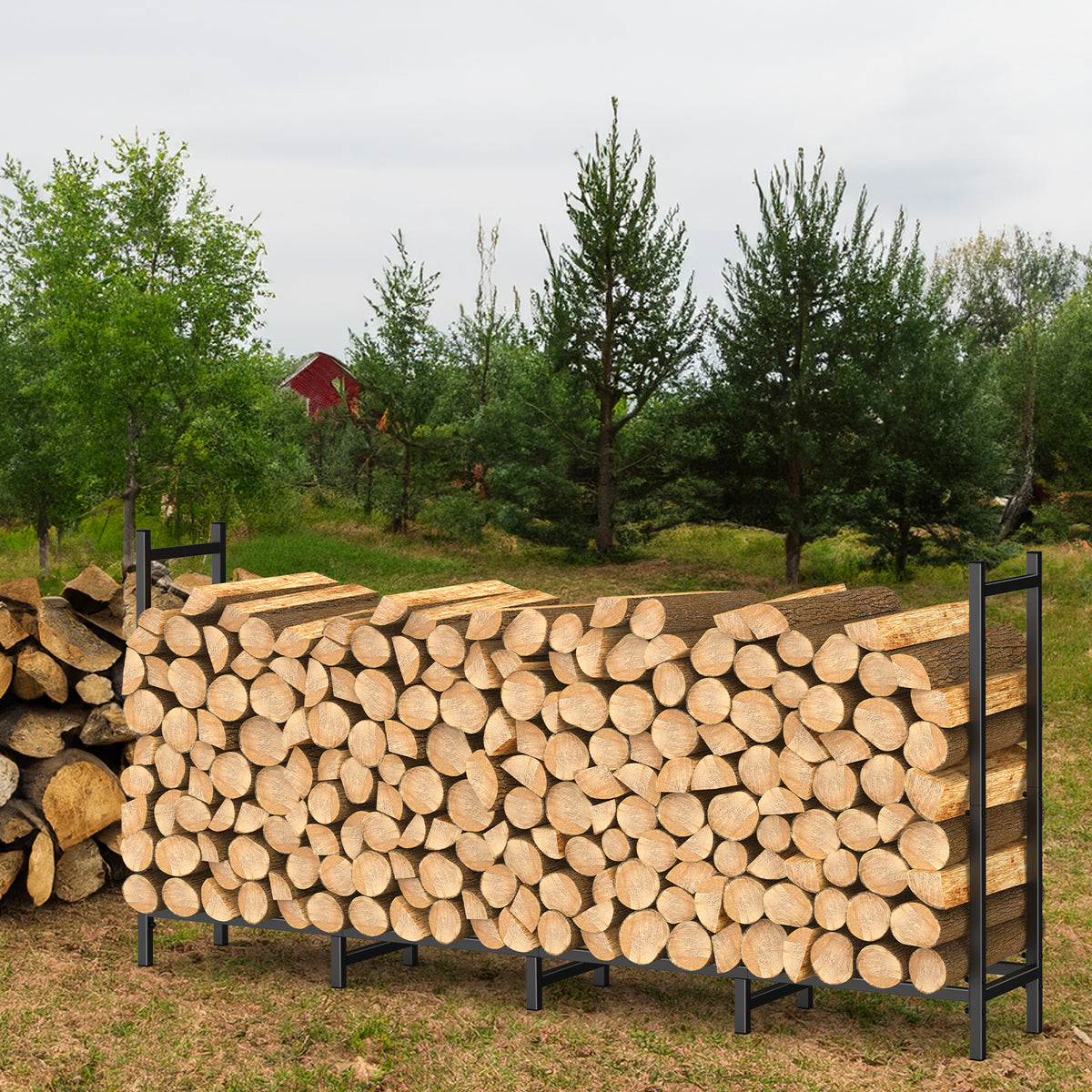 4ft Heavy-Duty Firewood Rack, Adjustable Indoor/Outdoor Fireplace Log Storage Stand