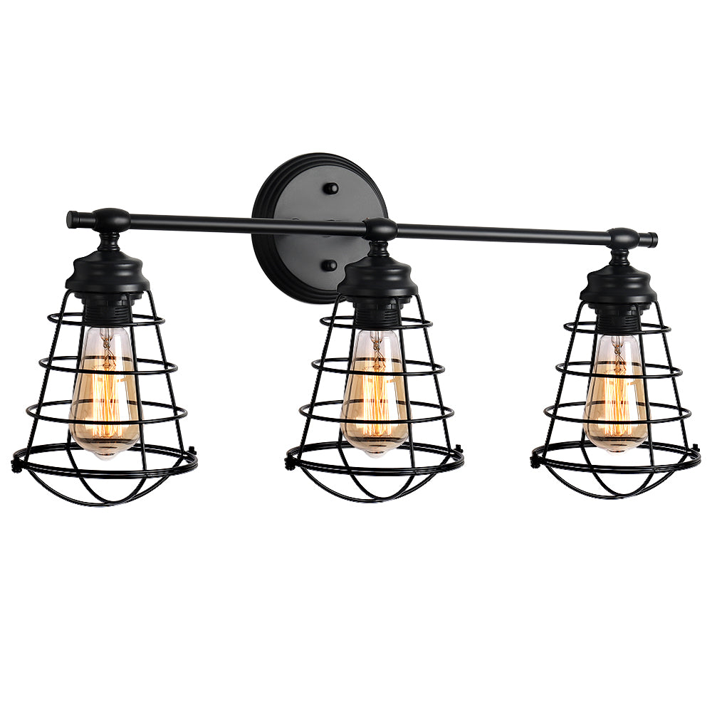 3 Lights Bathroom Vanity Lights, Industrial Black Wall Lights with Metal Lampshade, Farmhouse Vanity Lights for Bathroom, Kitchen, Living Room