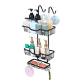 Shower organizer rack with 4 hooks, bathroom hanging shower box, rust and waterproof shower storage rack for shampoo, conditioner, soap, bath sponge, black