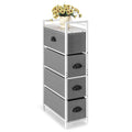 Vertical 4-Drawer Fabric Storage Tower - Slim Compact Dresser with Wood Top for Laundry Room, Living Area, and Small Entryway Gaps (White and Light Grey)