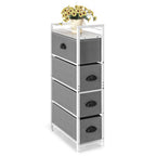 Vertical 4-Drawer Fabric Storage Tower - Slim Compact Dresser with Wood Top for Laundry Room, Living Area, and Small Entryway Gaps (White and Light Grey)