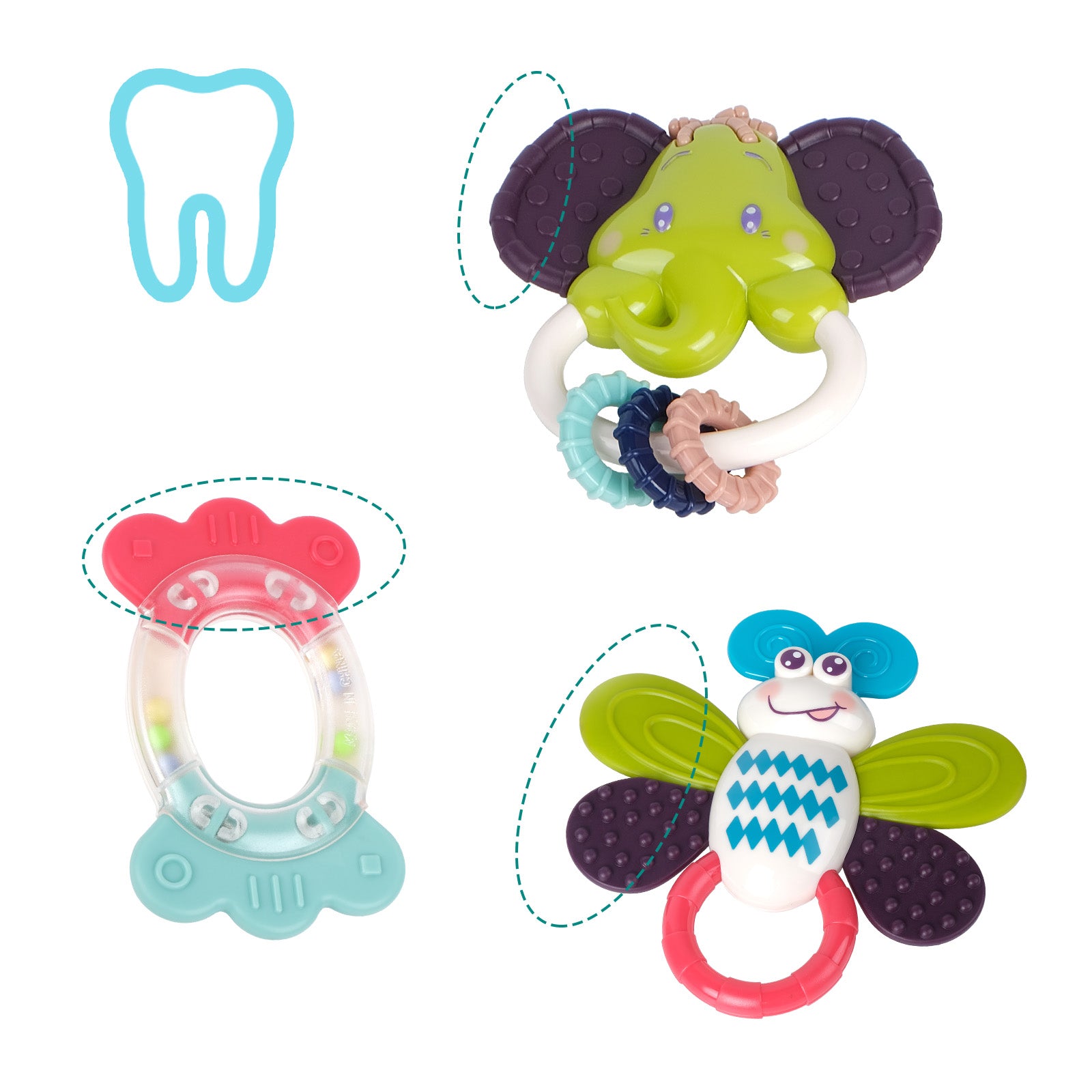 5-Pack Baby Rattle Teething Toys, Infant Sensory Teethers with Storage Box, Early Educational Toys for 0-12 Months Babies