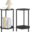 Bamboo Hexagonal End Table Set of 2 - 2-Tier Side Table & Nightstand for Small Spaces, Black