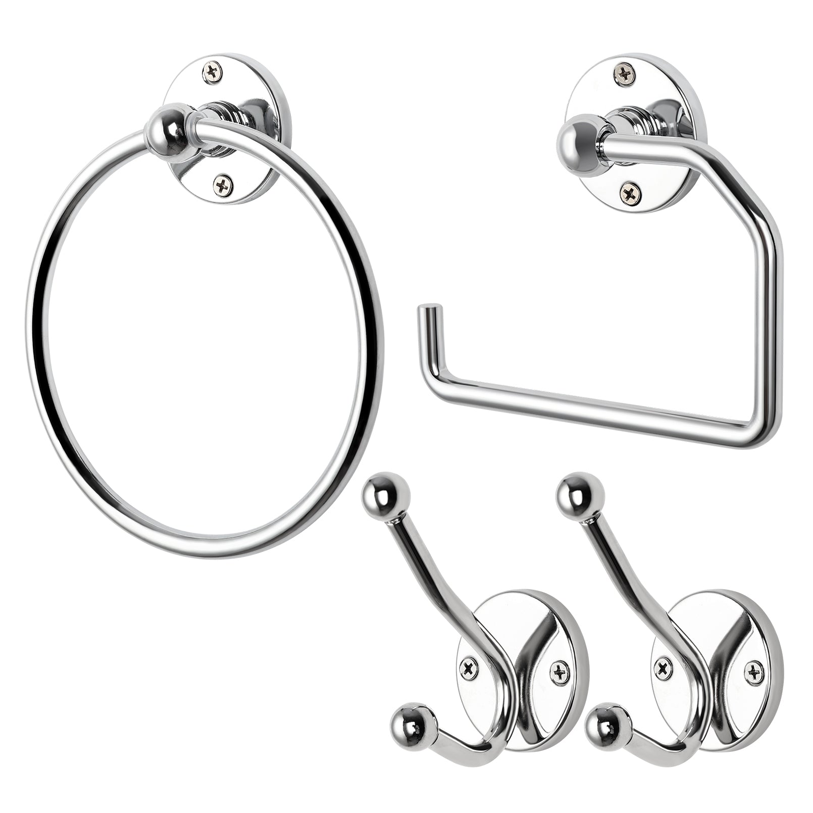 4PCS Wall Mounted Black Toilet Tissue Paper Holder Towel Ring and Hooks for Bathroom Accessories Toilet Roll Paper Hanger