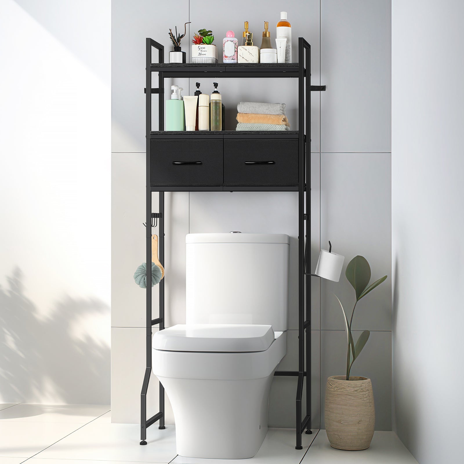 Over The Toilet Storage Cabinet - Freestanding Bathroom Organizer with Drawer