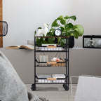 Kitchen Island Serving Cart with Utility Wood Tabletop, 4-Tier Rolling Storage Cart with 3 Basket Drawers, Kitchen Cart with Wheels for Home, Dining Room, Bar, Restaurant, Hotel