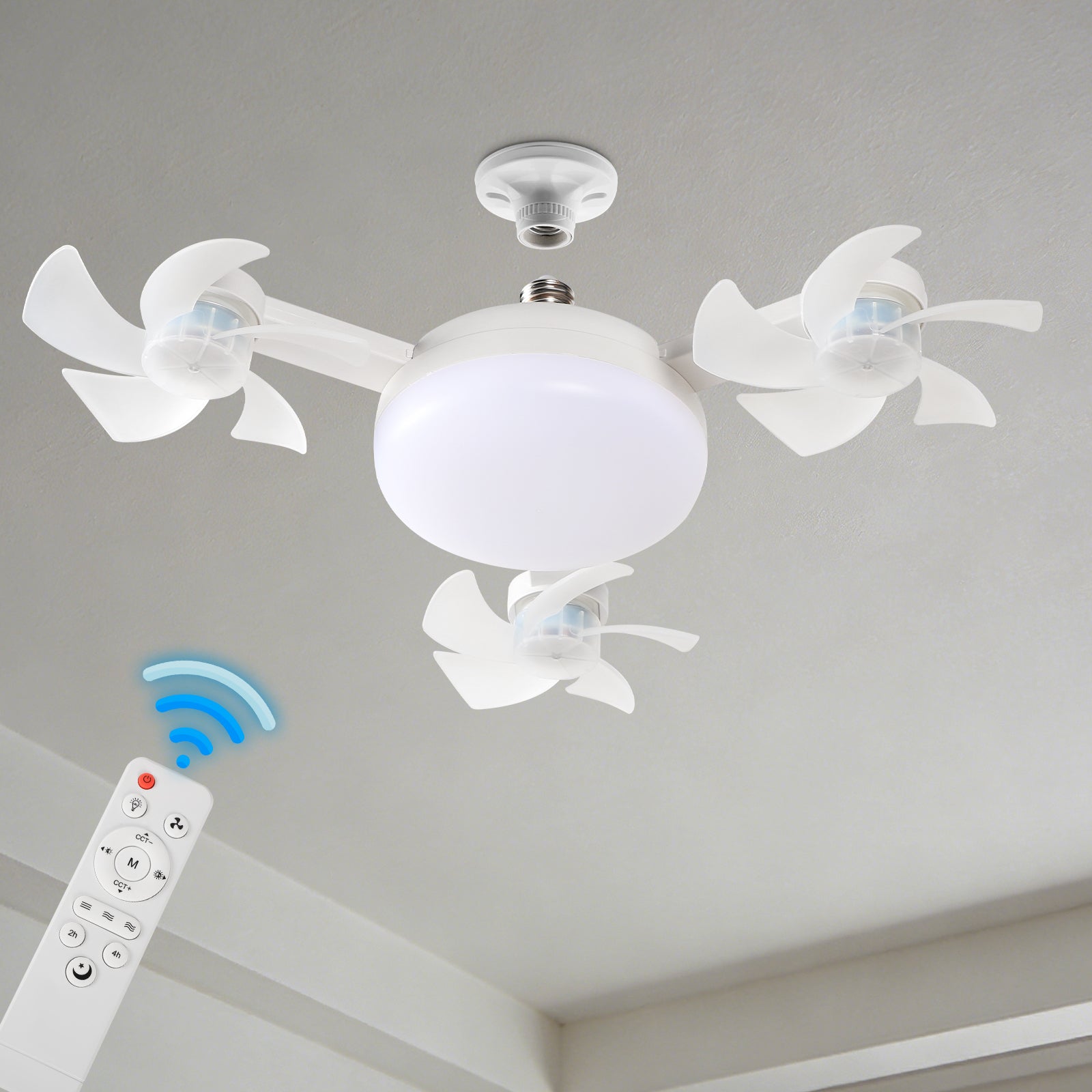 2-in-1 Foldable Ceiling Fan Light with Remote, Dimmable 3 Color Temperature & 3-Speed Airflow, Modern LED Fan Lamp for Bedroom, Living Room, Kitchen, Bathroom, Easy Install, Space-Saving Design for All Seasons