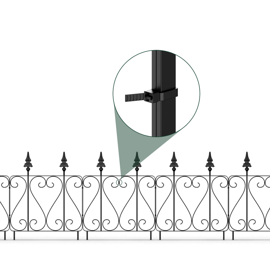 7 Pcs Easy Assembly Rustproof Fence Panels for Yard Lawn, Decorative Metal Outdoor Fences and Borders, Total 26. 4 inch(H) x 10ft(L) Garden Fencing Animal Barrier, for Dogs, Flower Bed, Patio, Square