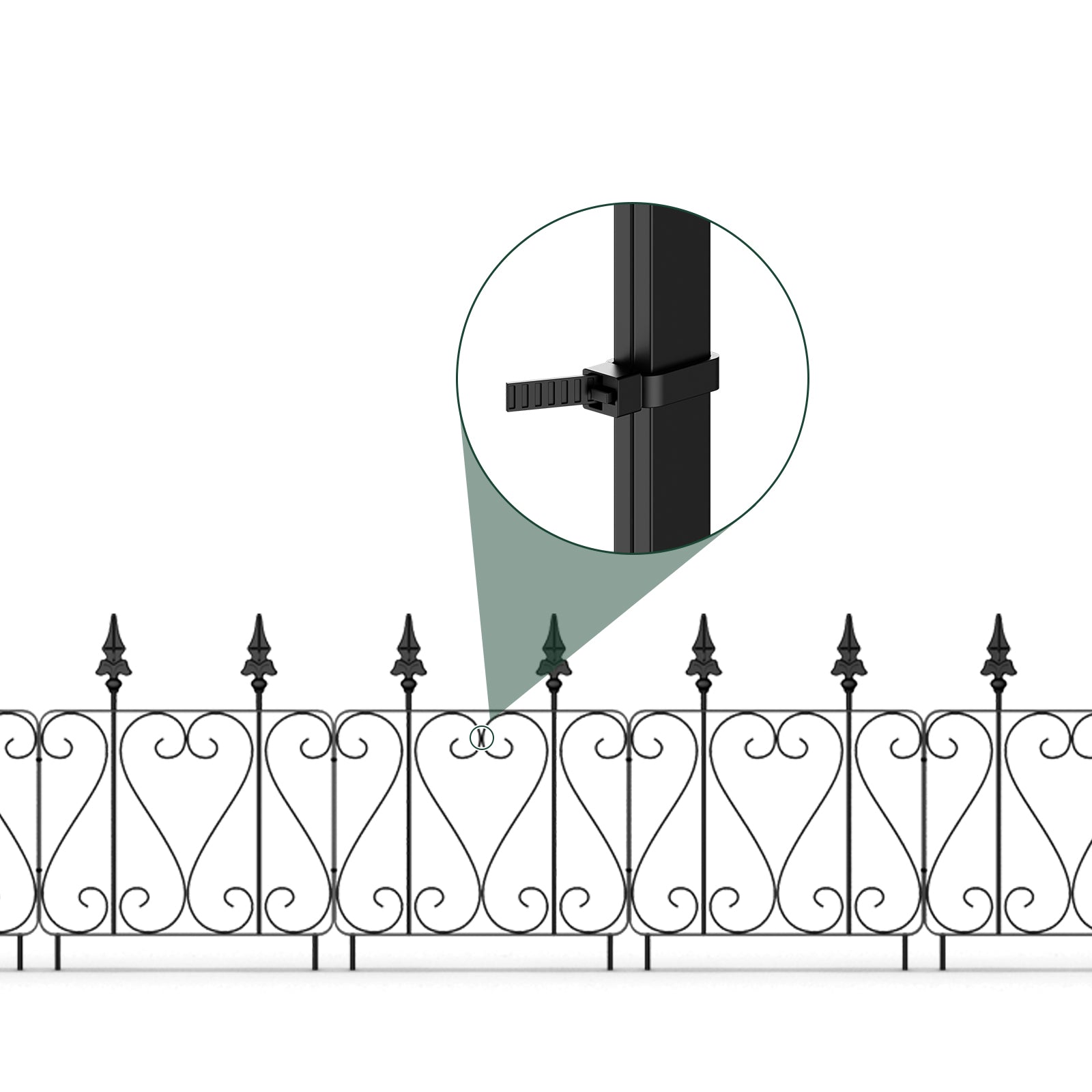 7 Pcs Easy Assembly Rustproof Fence Panels for Yard Lawn, Decorative Metal Outdoor Fences and Borders, Total 26. 4 inch(H) x 10ft(L) Garden Fencing Animal Barrier, for Dogs, Flower Bed, Patio, Square