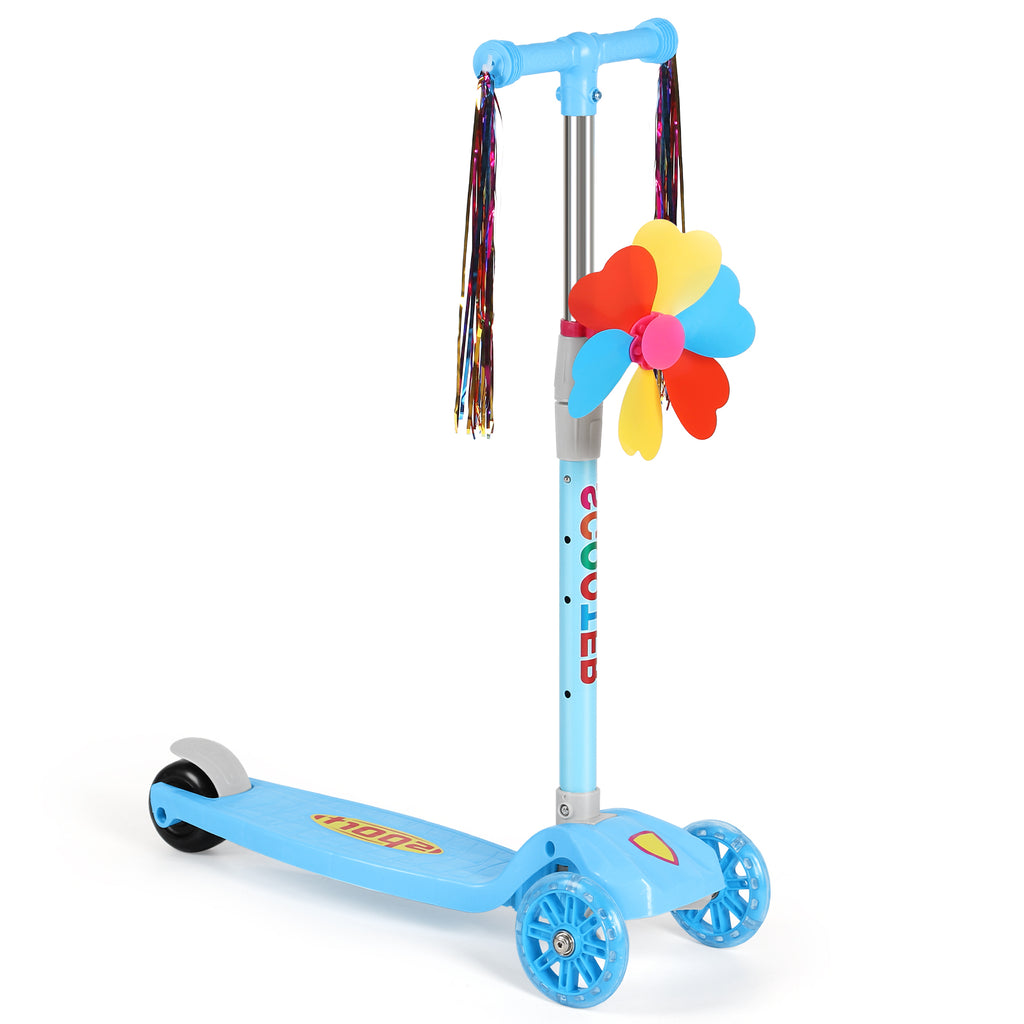 3 Wheels Kids Scooter, Adjustable Height Lean-to-Steer Kick Scooter with LED Light-Up Wheels, Windmill & Streamers, Gifts for Toddlers Boys Girls 3-5 Years Old, Pink
