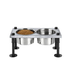 Pet Rice Bowl with 2 Stainless Steel Bowls and Non-Slip Feet Removable Wooden Pet Feeder with Drinking and Feeding Station for Cats and Dogs, Gray