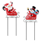 2-Pack Solar Christmas Metal Garden Stakes - LED Lighted Sleigh Signs for Pathway & Lawn Decor