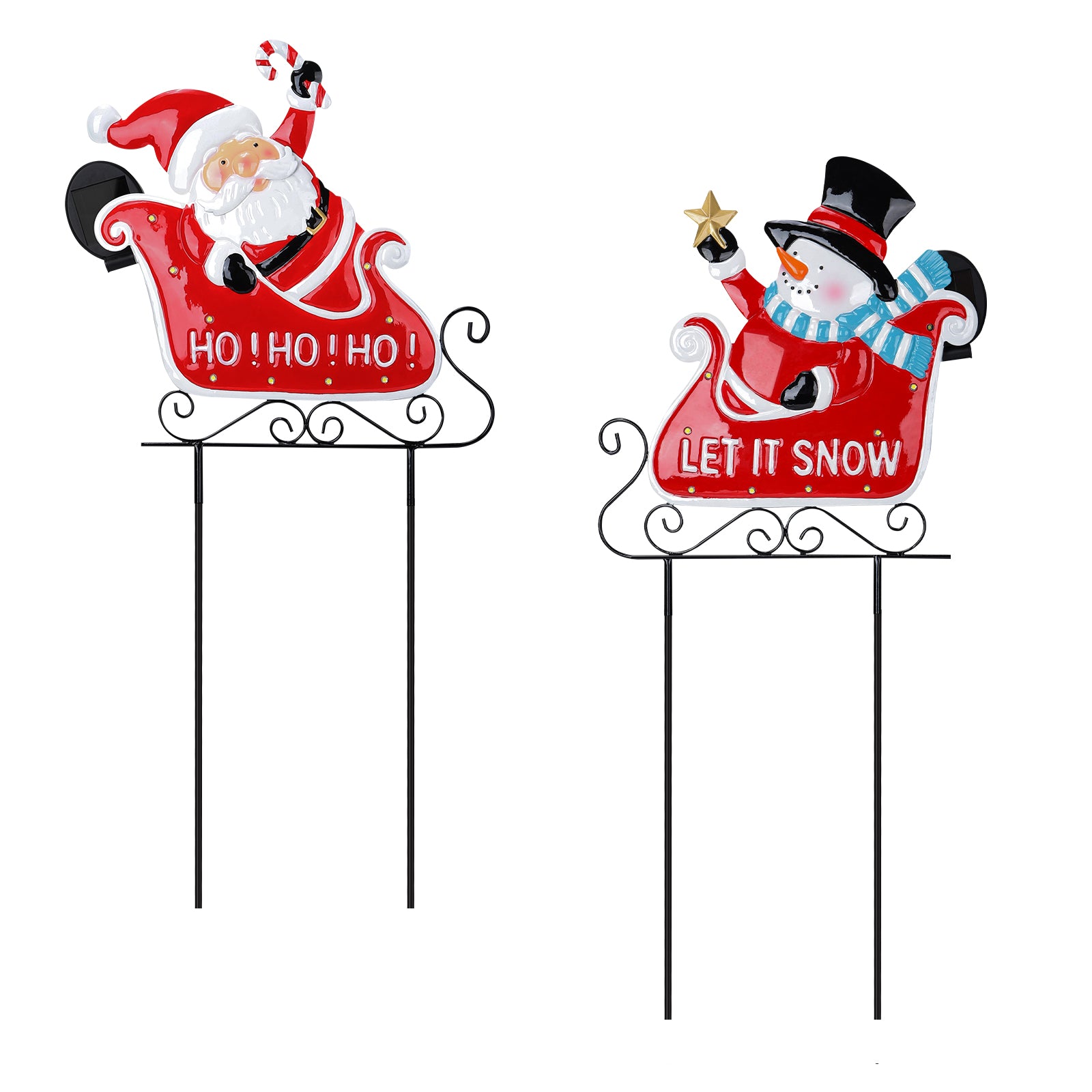 2-Pack Solar Christmas Metal Garden Stakes - LED Lighted Sleigh Signs for Pathway & Lawn Decor