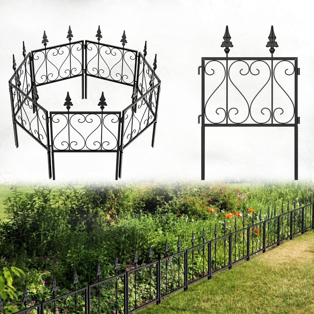 7 Pcs Easy Assembly Rustproof Fence Panels for Yard Lawn, Decorative Metal Outdoor Fences and Borders, Total 23. 5in(H) x 8. 8ft(L) Garden Fencing Animal Barrier, for Dogs, Flower Bed, Patio, Square