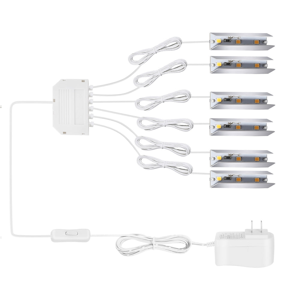 6PCS Warm White LED Wine Cabinet Shelf Lights, Plug In Under Counter LED Light Bars with Switch for Display Shelf Kitchen Bar Showcase