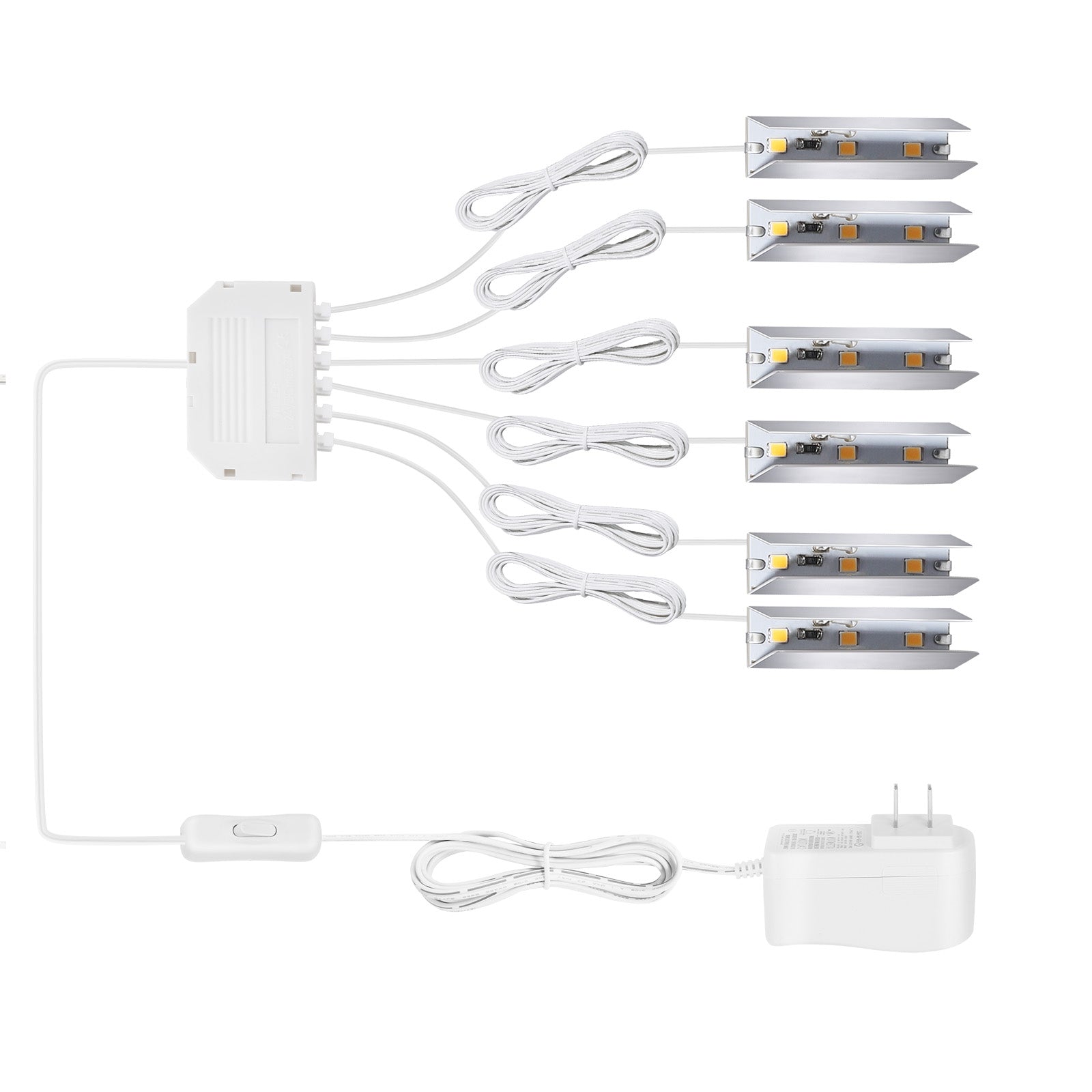 6PCS Warm White LED Wine Cabinet Shelf Lights, Plug In Under Counter LED Light Bars with Switch for Display Shelf Kitchen Bar Showcase