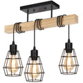 3-Light Industrial Semi Flush Mount Ceiling Fixture with Wood Accents and Metal Cage Shades