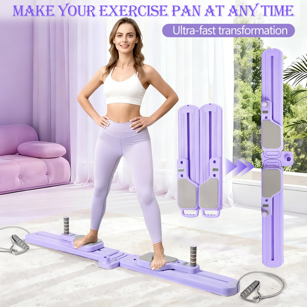 Multi-Functional Pilates Board, Adjustable Split Exercise Machine with Handlebar, Resistance Bands, Non-Slip Fitness Equipment for Legs, Pelvic Floor & Full Body Workout, Purple