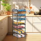7-Tier Freestanding Water Bottle Organizer, Metal Beverage & Food Storage Rack for Kitchen Pantry,Black/Rustic Brown/White