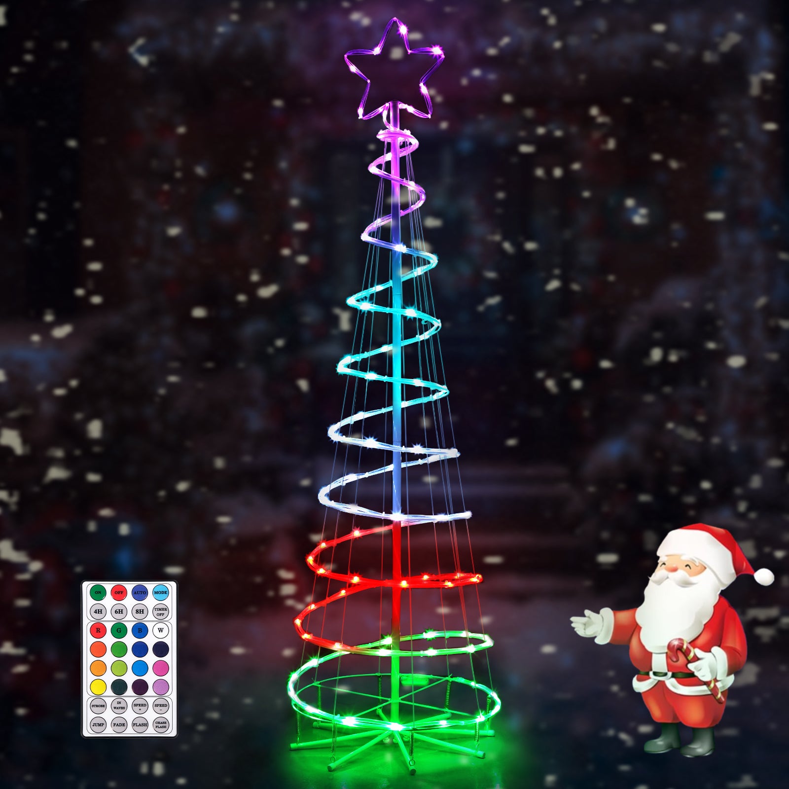 5ft 16-Color Spiral LED Christmas Tree - Outdoor Decoration w/ Remote, Timer, 8 Modes, Plug-In