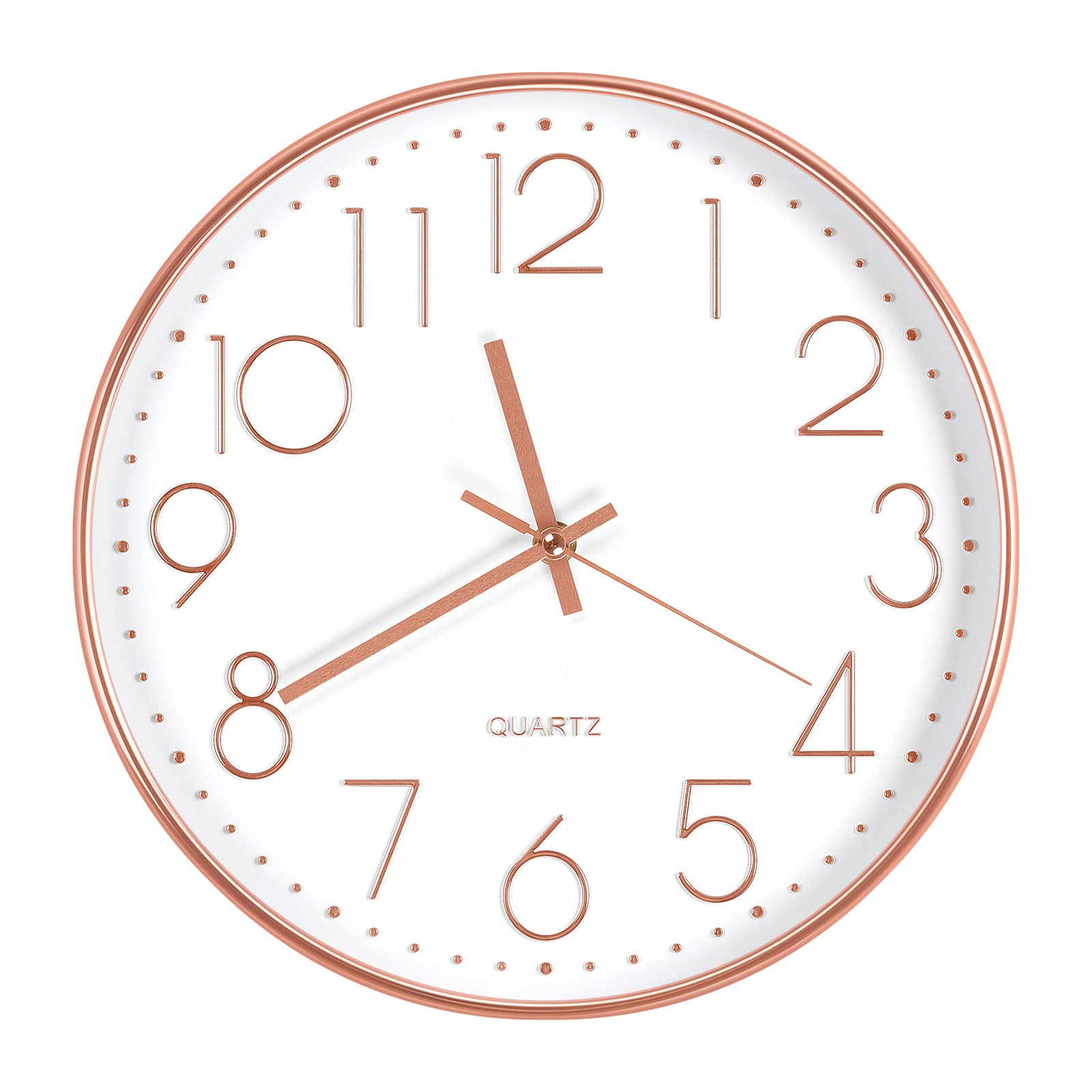 12 Inch Rose Gold Silent Wall Clock - Modern Minimalist Non-Ticking Clock for Living Room, Bedroom, Kitchen, Battery Operated, Large Easy-to-Read Display