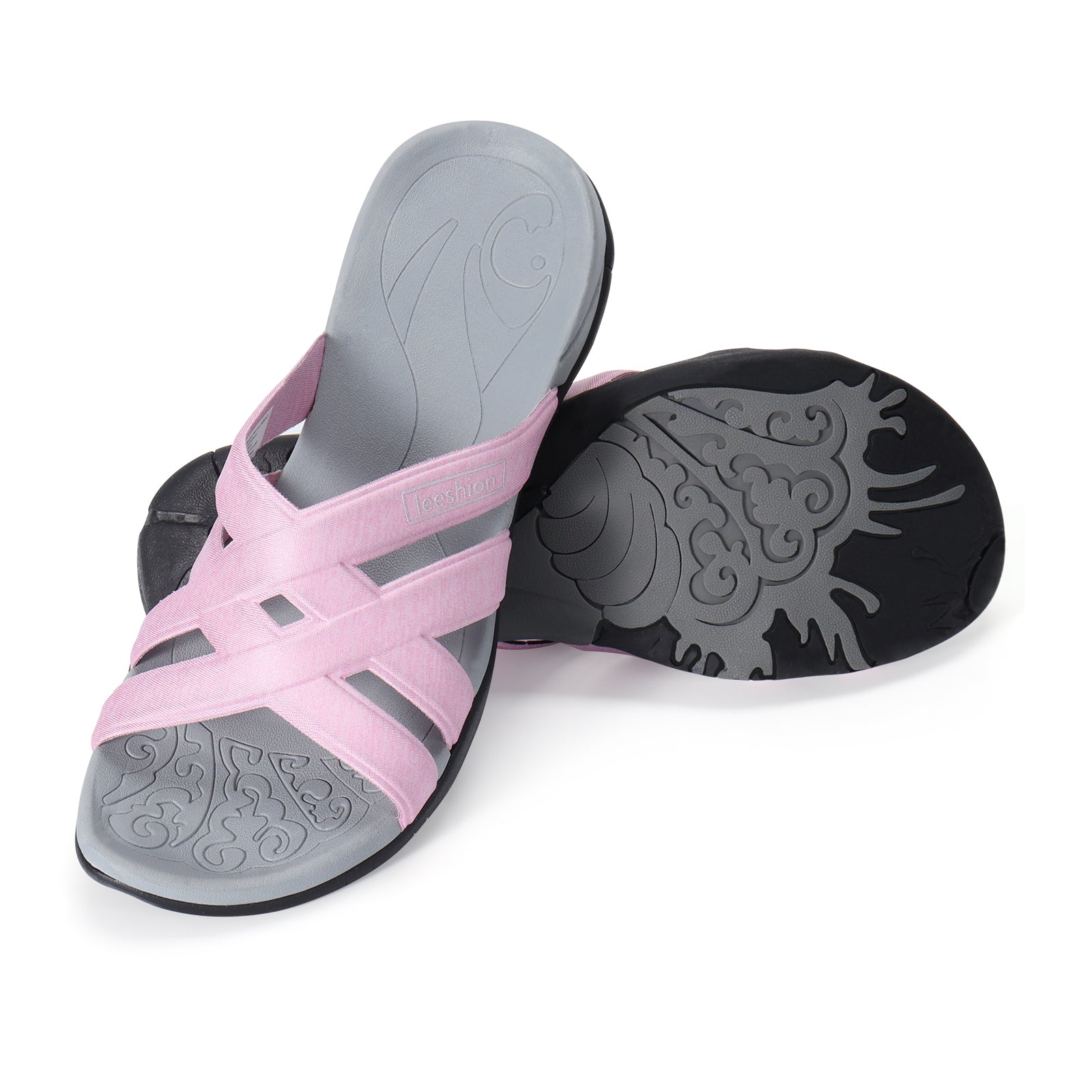 Women Plantar Fasciitis Relief Slide Sandals with Arch Support, Deep Heel Cup Stabilizing Comfort Slippers, Strong Adhesive Fabric Strap Flexible Walking Slides for Summer Travel