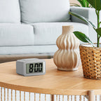 Silver Compact Digital Alarm Clock with Auto Backlight, Snooze & Brightness Dimmer, Battery-Powered LED Clock for Bedside & Desk