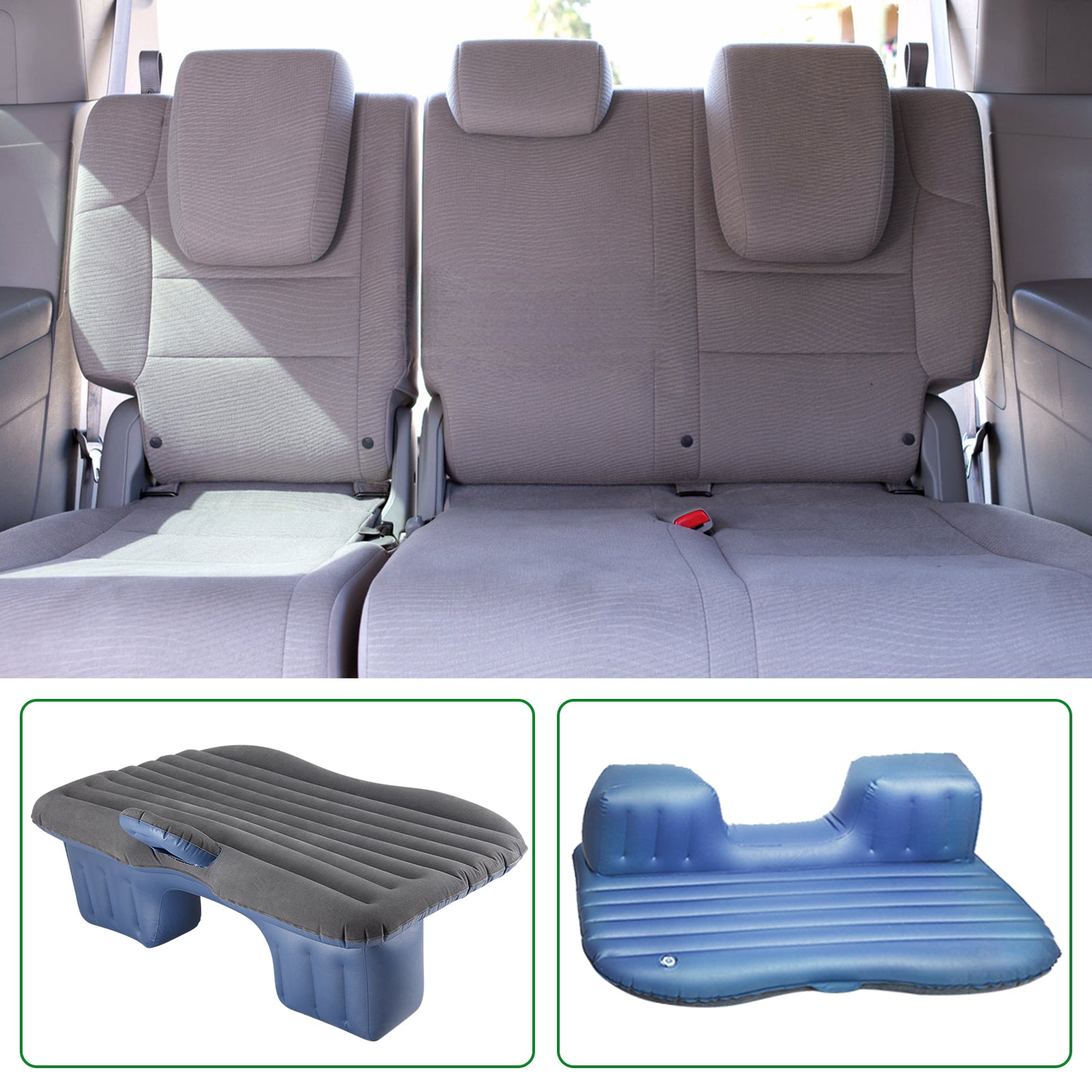 Inflatable Car Air Mattress for Travel & Camping - Universal SUV Extended Bed w/ 2 Pillows, Black