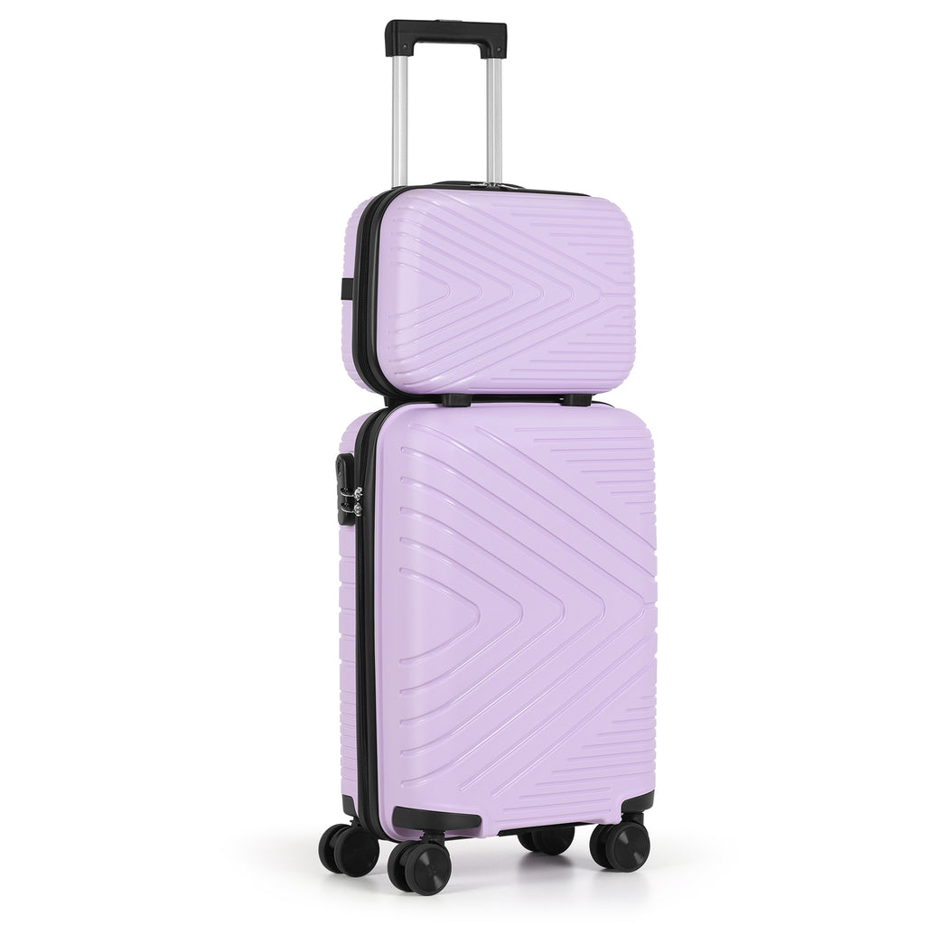 2-Piece PP Hardside Luggage Set - 20 Inch Carry On Suitcase + 14 Inch Cosmetic Case with Spinner Wheels (Black)