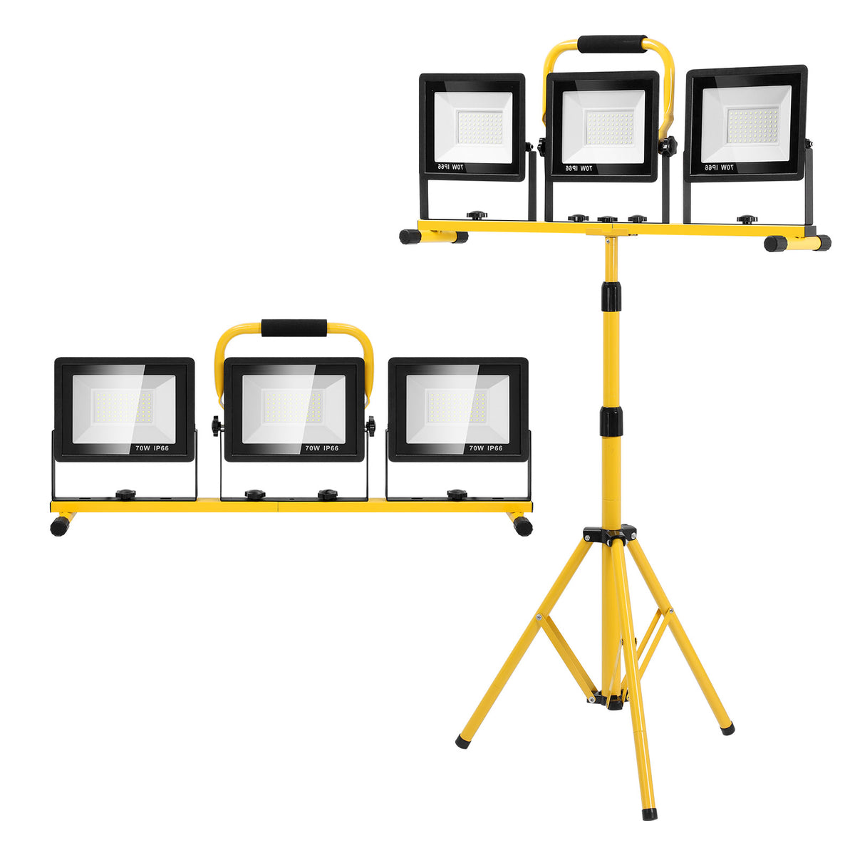 LED Work Light with Stand, 3 Adjustable Heads, Collapsible Tripod Stand, Individual Switch, Plug Powered, 6500 Kelvin Color Temperature, Suitable for Indoor and Outdoor Work, Photography Studio