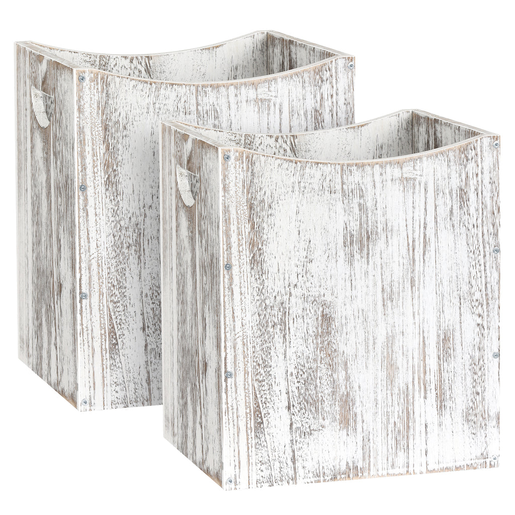 5.3 Gallon Rectangular Wooden Waste Bin with Integrated Handles, Farmhouse Style Rustic White Trash Container for Home and Office Use