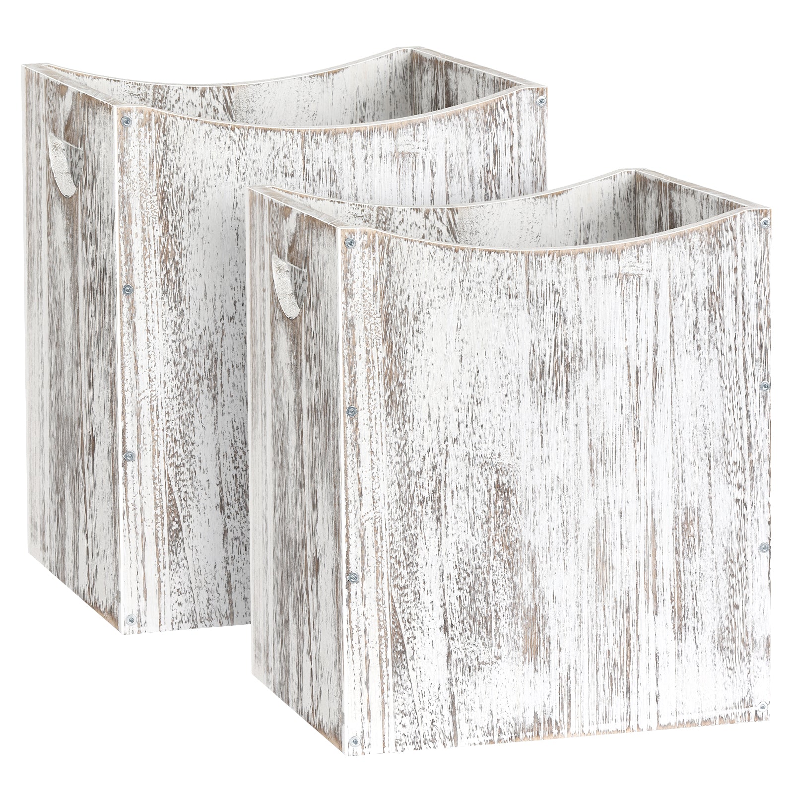 5.3 Gallon Rectangular Wooden Waste Bin with Integrated Handles, Farmhouse Style Rustic White Trash Container for Home and Office Use