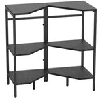 Under Pedestal Sink Storage Cabinet, 3-Tier Bathroom Vanity Organizer, Industrial Corner Shelves with Metal Frame & Wood Top, Space Saving U-Shaped Floor Storage Rack for Small Bathroom, Kitchen, Black