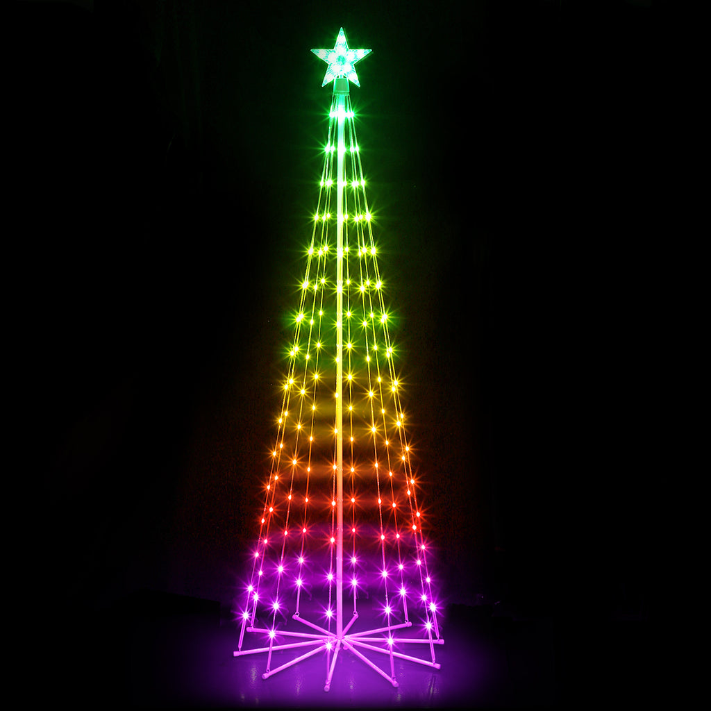 6FT Outdoor Christmas Tree with 170 LED Lights, 16 Colors Animated Cone Tree with Remote Control and 8 Lighting Modes,