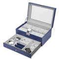 Royal Blue 12-Slot Men's Watch Display Case and Jewelry Organizer with Secure Lock and Key Set