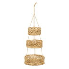 1 piece of 3-layer fruit hanging basket, vegetable storage, natural woven storage basket, seaweed wicker basket storage rack, used for kitchen and living room storage