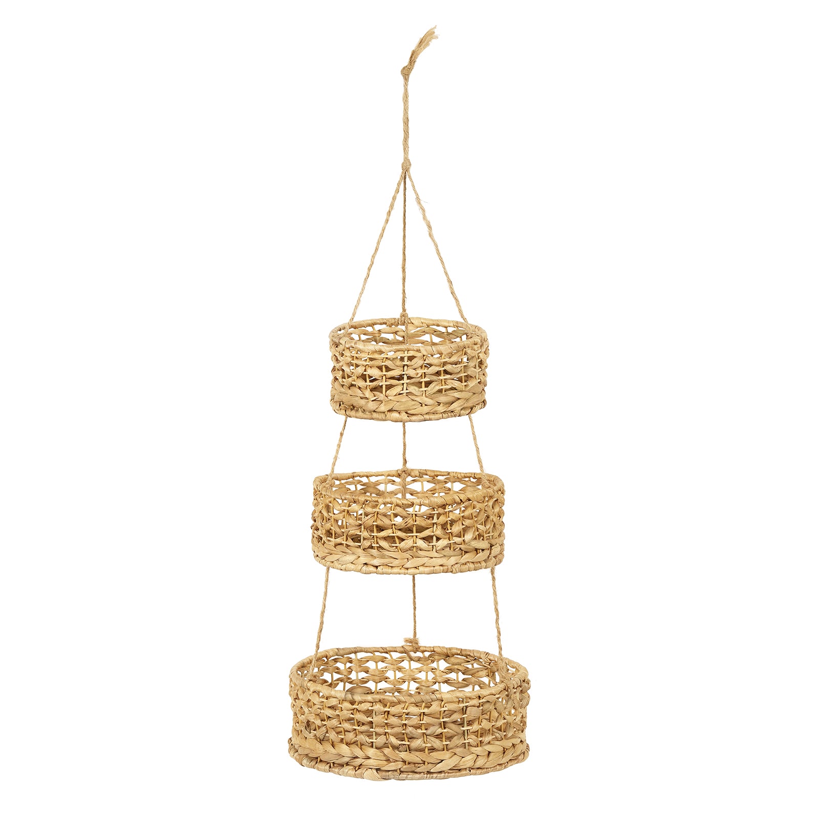 1 piece of 3-layer fruit hanging basket, vegetable storage, natural woven storage basket, seaweed wicker basket storage rack, used for kitchen and living room storage